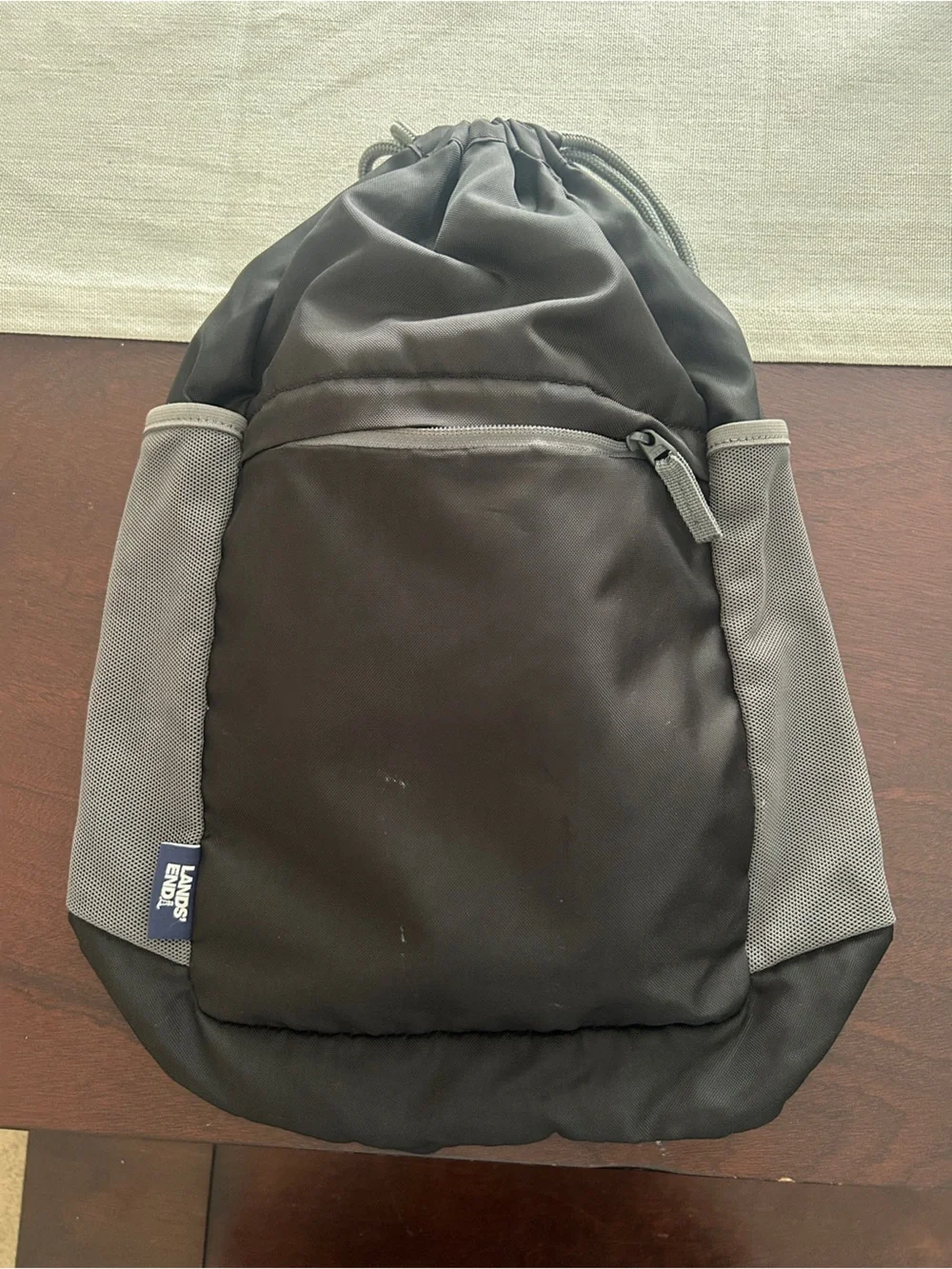 Land’s End Black and Gray Drawstring Gym Sackpack